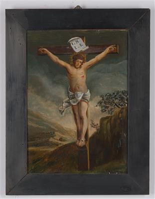 Hinterglasbild, Christus am Kreuz, - Antiquariato