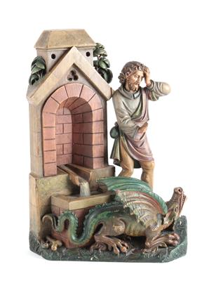 Drache vor Brunnen und erschrockenem Mann, - Antiquariato