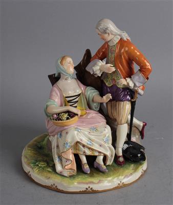 Rastende Dame mit Blumenkorb und Kavalier, - Antiquariato