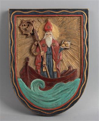 Emil Duschanek (Wien 1871 - 1951), Relief Hl. Nikolaus, - Antiques