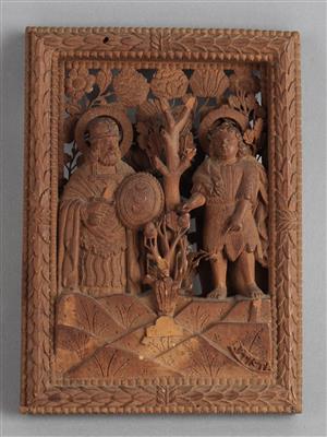 Miniatur Schnitzerei zweier Heiliger, - Antiques