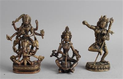 3 kleine Bronzefiguren, - Antiquitäten