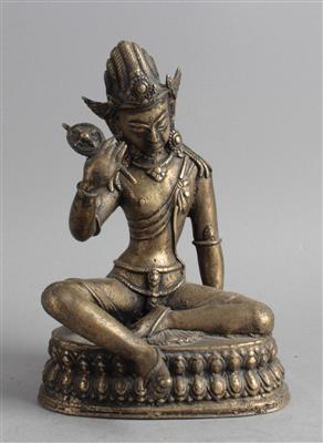 Sitzende Bronzefigur eines Bodhisattva, - Antiquariato