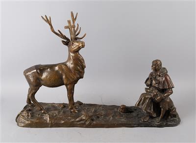 Friedrich Gornik (Wien 1877-1943), Hl. Hubertus vor dem Hirsch, - Antiques