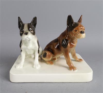 Zwei sitzende französische Bulldoggen, - Antiques