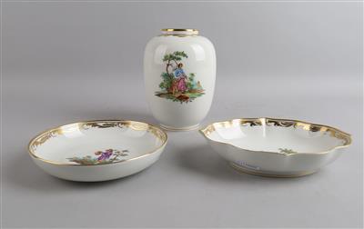 Augarten - Vase, 1 runde, 1 ovale Schale, - Antiquitäten