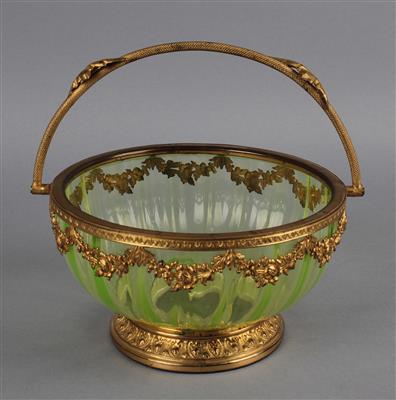 Schale, grünes Glas, - Antiquitäten