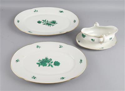 2 ovale Platten, 1 Sauciere mit fixem Untersatz, Wiener Porzellanmanufaktur Augarten, - Antiquitäten