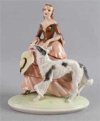 Karl Grössl, Dame mit windhund, Asuf. Keramos, Wien, - Works of Art