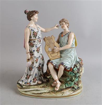 Frau mit Krug und Rose, Lyra spielender Mann, - Antiquariato