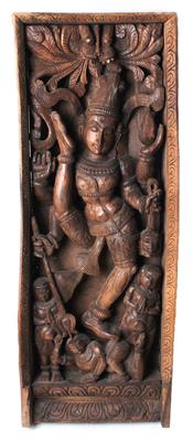 Indisches Holzrelief mit Darstellung der Kali, - Antiquitäten