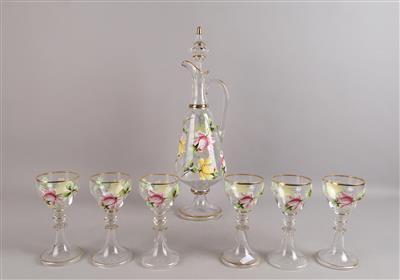 1 Karaffe mit Stöpsel, 6 Aperitifgläser, - Antiquariato