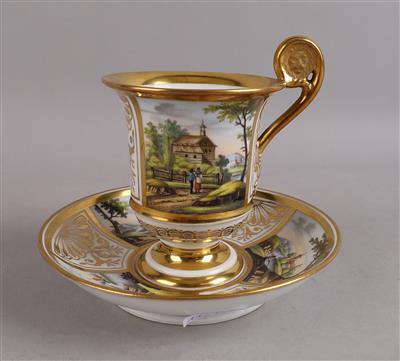 Tasse mit Untertasse, Lippert  &  Haas, Schlaggenwald um 1817-30, - Antiquitäten