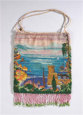 Gestrickte Tasche mit Ansicht des Küstenstreifens der Riviera di Levante, - Antiquitäten