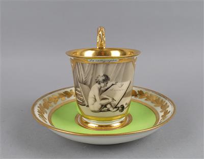 Tasse mit Untertasse, Kaiserliche Manufaktur, Wien 1817, - Antiques