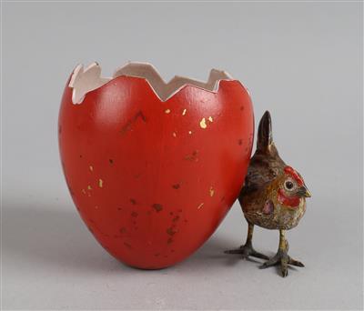 Wiener Bronze - Osterei mit Huhn, - Antiquitäten