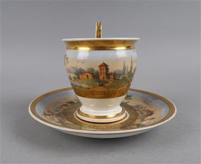 Tasse mit Untertasse aus dem Batthyány Service, Kaiserliche Manufaktur, Wien, um 1830, - Works of Art