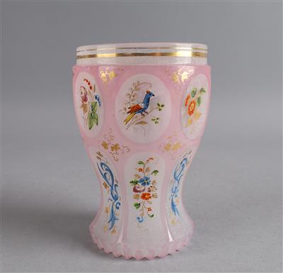 Biedermeier-Becher mit Vögeln und Blumen, Wien um 1830, - Antiquitäten