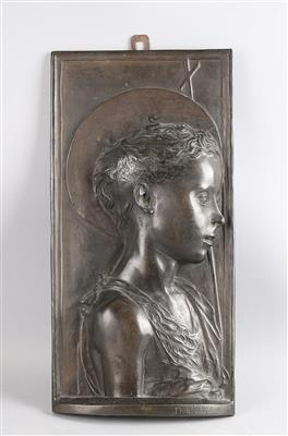 Bronzerelief Johannes d. Täufer als Knabe, 19.Jh., - Antiquariato