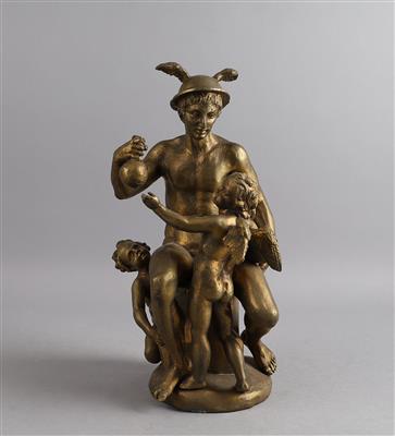 Sitzender Merkur mit Geldbeutel und zwei Putti, - Antiquariato