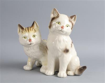 Zwei Katzen, Keramos, Wien, - Antiquitäten