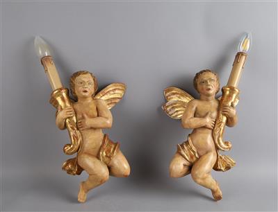 Paar Putti als Wandappliken, - Antiquariato