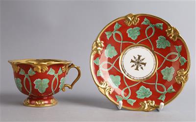 Tasse mit Untertasse, Lippert  &  Haas, Schlaggenwald 1837, - Antiquitäten