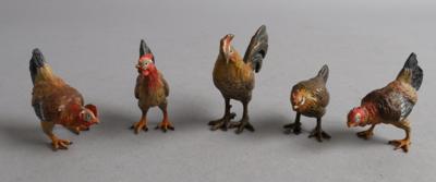 5 Wiener Bronzen - Hühner und Hahn, - Antiquitäten