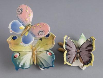 2 Schmetterlinge, Fa. Ens, Rudolstadt Volkstedt, 1 Schmetterling Hutschenreuther, - Works of Art