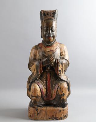 Holzfigur eines Offiziellen, China, 19. Jh., - Antiquariato