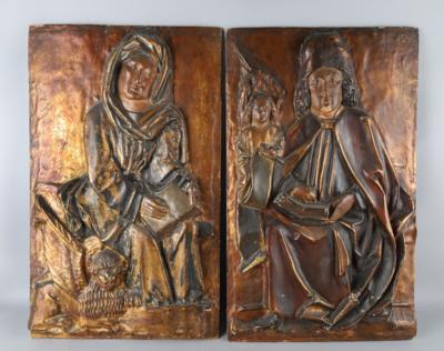 Zwei Papiermache Reliefe, Hl. Markus und Hl. Matthäus, - Starožitnosti