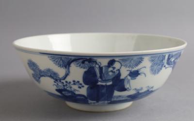 Blau-weiße Schale, China, Vierzeichen Marke Kangxi, späte Qing Dynastie, - Starožitnosti