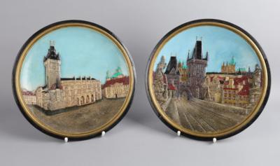 Paar Wandteller, Johann Maresch, Aussig an der Elbe um 1870/80, - Antiquitäten