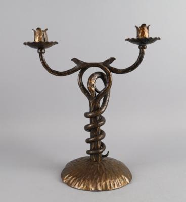 Zweiarmiger Leuchter aus Bronze mit Schlangenmotiv, um 1920/35 - Antiquariato