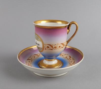 'Andenken'-Tasse mit Untertasse, Schlaggenwald, - Antiquariato