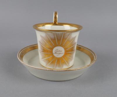 "Guten Morgen" Tasse mit ähnlicher Untertasse, kaiserliche Manufaktur, Wien 1822/25, - Antiquitäten