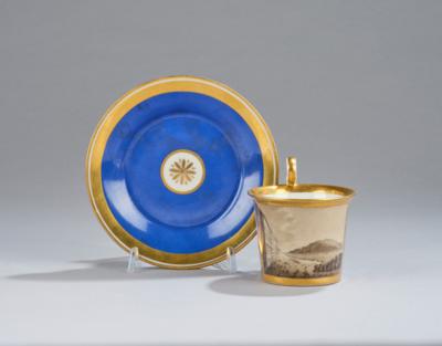 "Szent Gellér'hegye Buda mellet" Vedutentasse mit Untertasse, Kaiserliche Manufaktur, Wien 1830/31, - Antiquariato