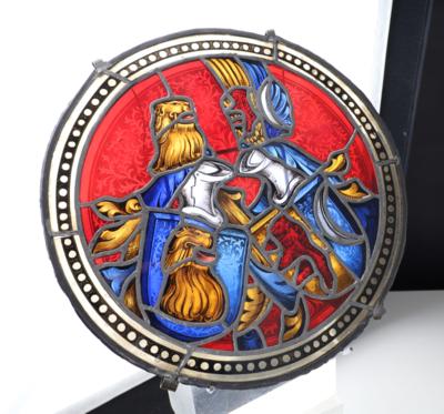 Verbleites Glasbild mit Wappen und Helmzier, - Antiquariato