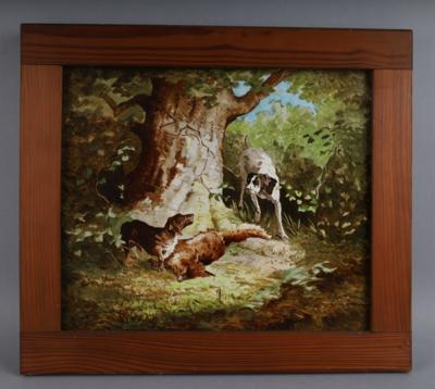 Bildplatte, Zwei Jagdhunde mit erlegtem Fuchs, - Works of Art