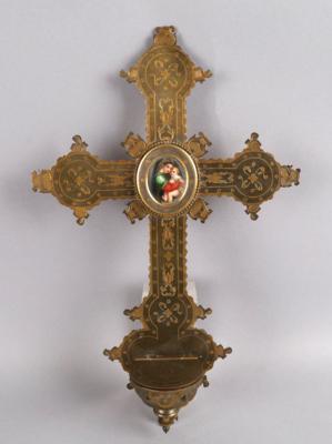 Wandkreuz mit Weihwasserbehälter und Madonna della Sedia, - Antiquariato