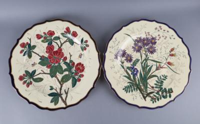 Paar Wandteller mit Floraldekor, Steingutfabrik Dallwitz, Ende 19. Jh. - Antiquitäten
