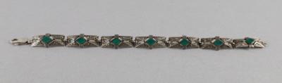 Art Déco Armband aus 835-Silber mit Markasiten und Chrysopras, ab 1925 - Antiquariato