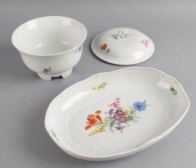 Keksdose und Schale mit Blumenmalerei, Meissen 20. Jh., - Antiquariato