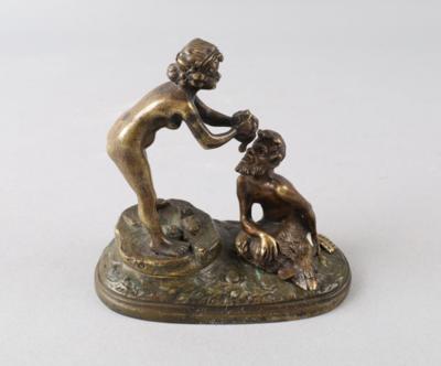 Bewegliche erotische Bronzegruppe eines Satyrn und einer Mänade, um 1900 - Starožitnosti