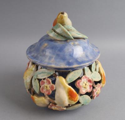 Deckeldose mit Birnen- und Blumendekor, Linzer Keramik - Antiquariato