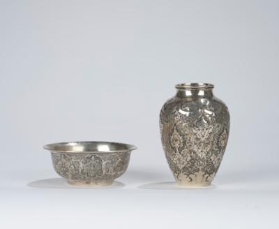 Persische Silber-Vase und Schale, - Antiquitäten