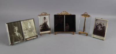 Fünf Fotostehrahmen mit Messing- bzw. Bronzemontierungen, um 1900 - Antiquitäten