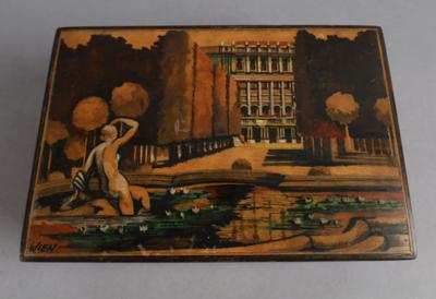 Kassette mit Spielwerk und Ansicht des Schlosses Schönbrunn in Wien, - Antiquariato