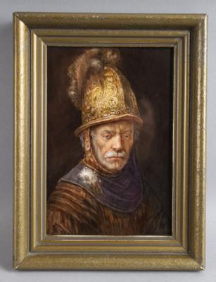 Porzellanbild "Der Mann mit dem Goldhelm" nach dem Umkreis Rembrandt Harmensz van Rijn (1606-1669), - Starožitnosti