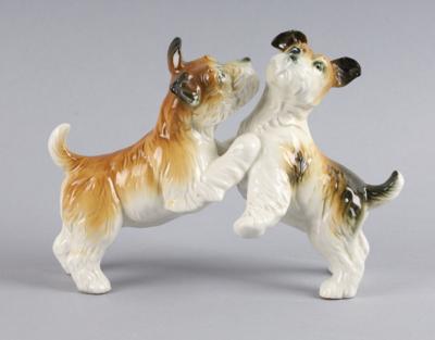 Zwei spielende Terrier, Porzellanfabrik Karl Ens, Rudolstadt, Volkstedt - Antiquariato